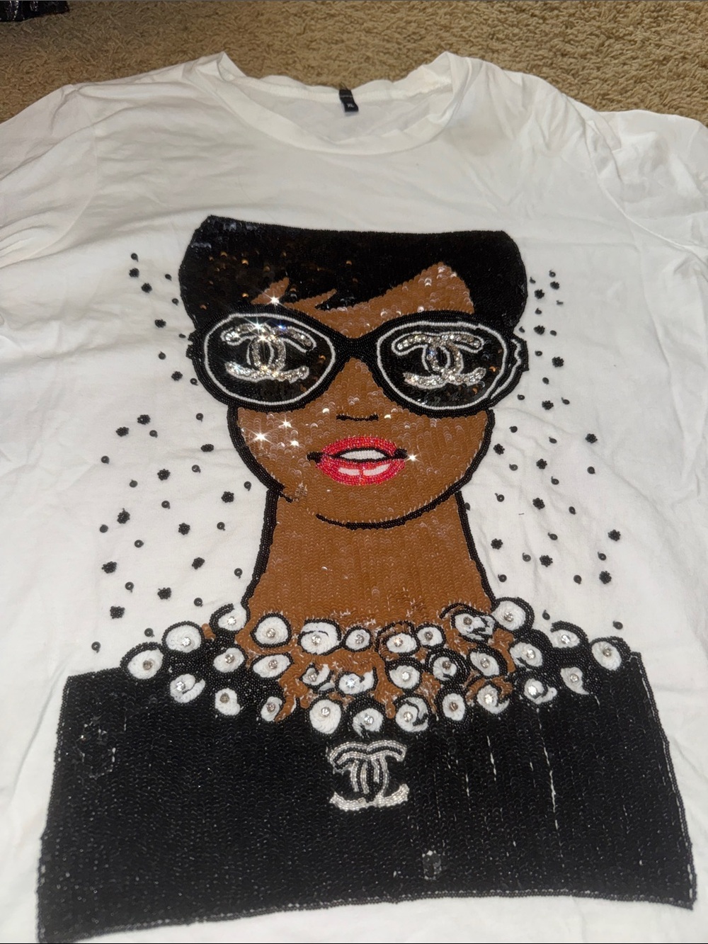 Sequin Graphic Tee with Chanel Portrait